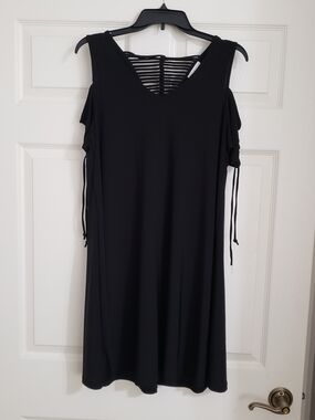 Cato Black Cold-Shoulder Dress with Ladder-Back Detail